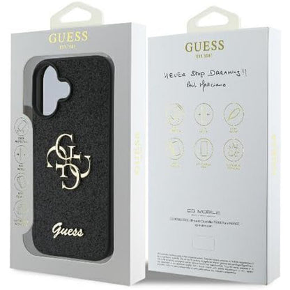 Etui til Apple iPhone 16, Guess, Fixed Glitter Big 4G, Sort