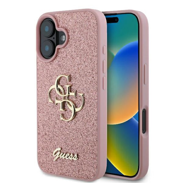 Etui til Apple iPhone 16, Guess, Fixed Glitter Big 4G, Pink