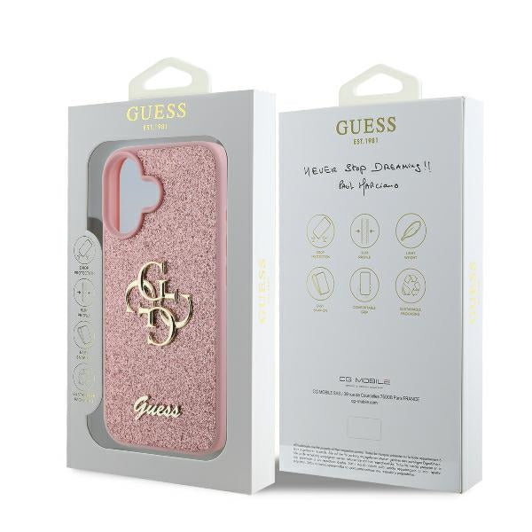 Etui til Apple iPhone 16, Guess, Fixed Glitter Big 4G, Pink