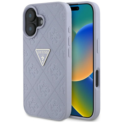 Etui til Apple iPhone 16, Guess, Hot Stamp 4G Pattern Triangle Logo, Lys Lilla
