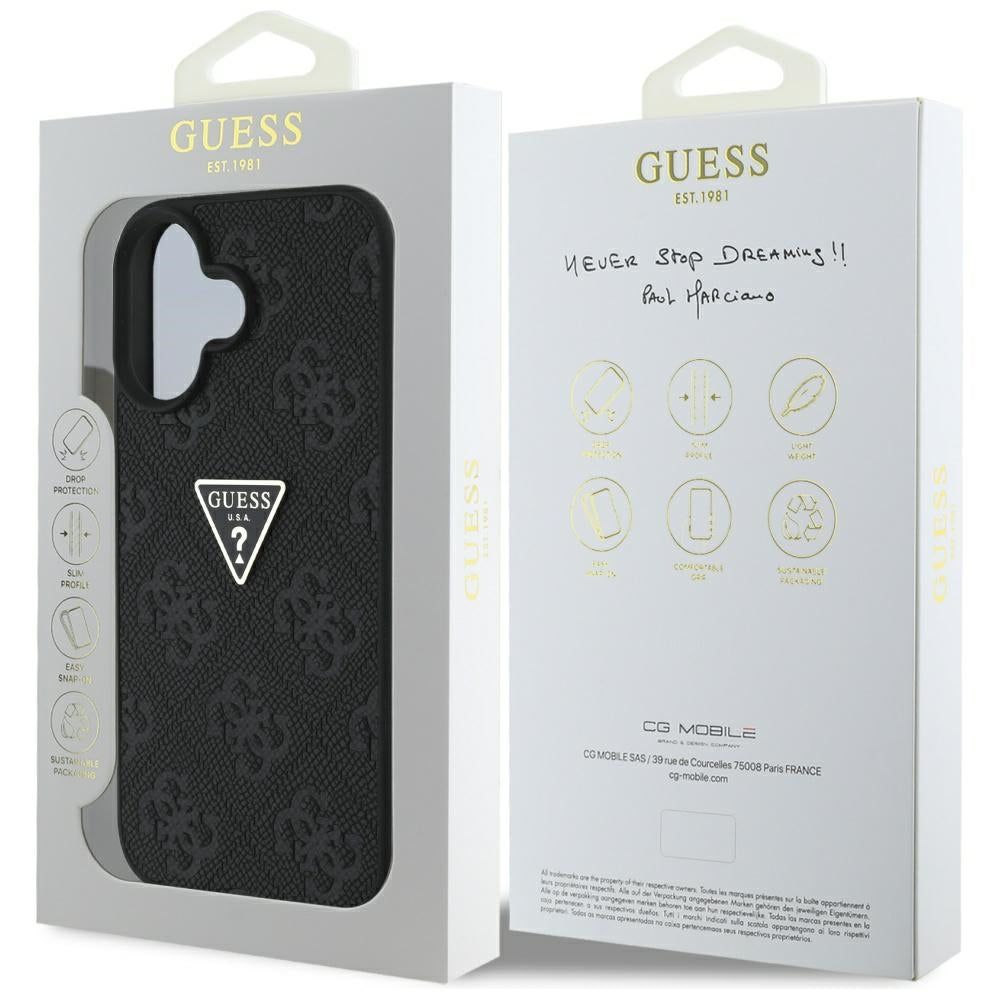 Etui til Apple iPhone 16, Guess, Hot Stamp 4G Pattern Triangle Logo, Sort