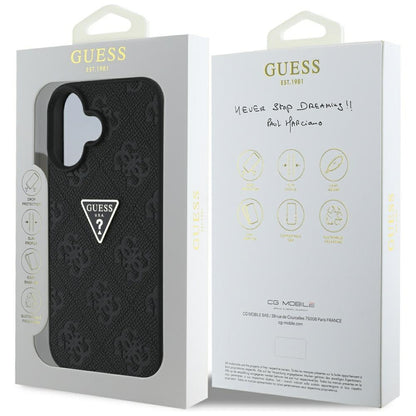 Etui til Apple iPhone 16, Guess, Hot Stamp 4G Pattern Triangle Logo, Sort