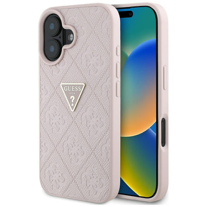 Etui til Apple iPhone 16, Guess, Hot Stamp 4G Pattern Triangle Logo, Pink