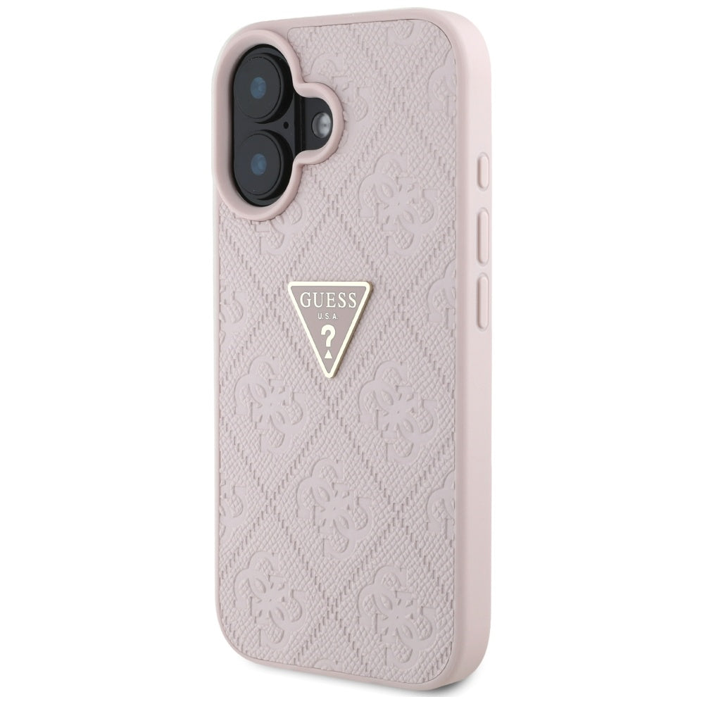 Etui til Apple iPhone 16, Guess, Hot Stamp 4G Pattern Triangle Logo, Pink