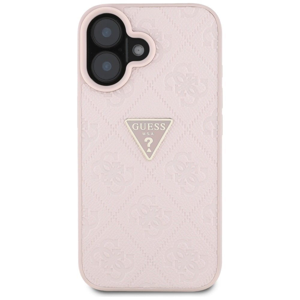 Etui til Apple iPhone 16, Guess, Hot Stamp 4G Pattern Triangle Logo, Pink