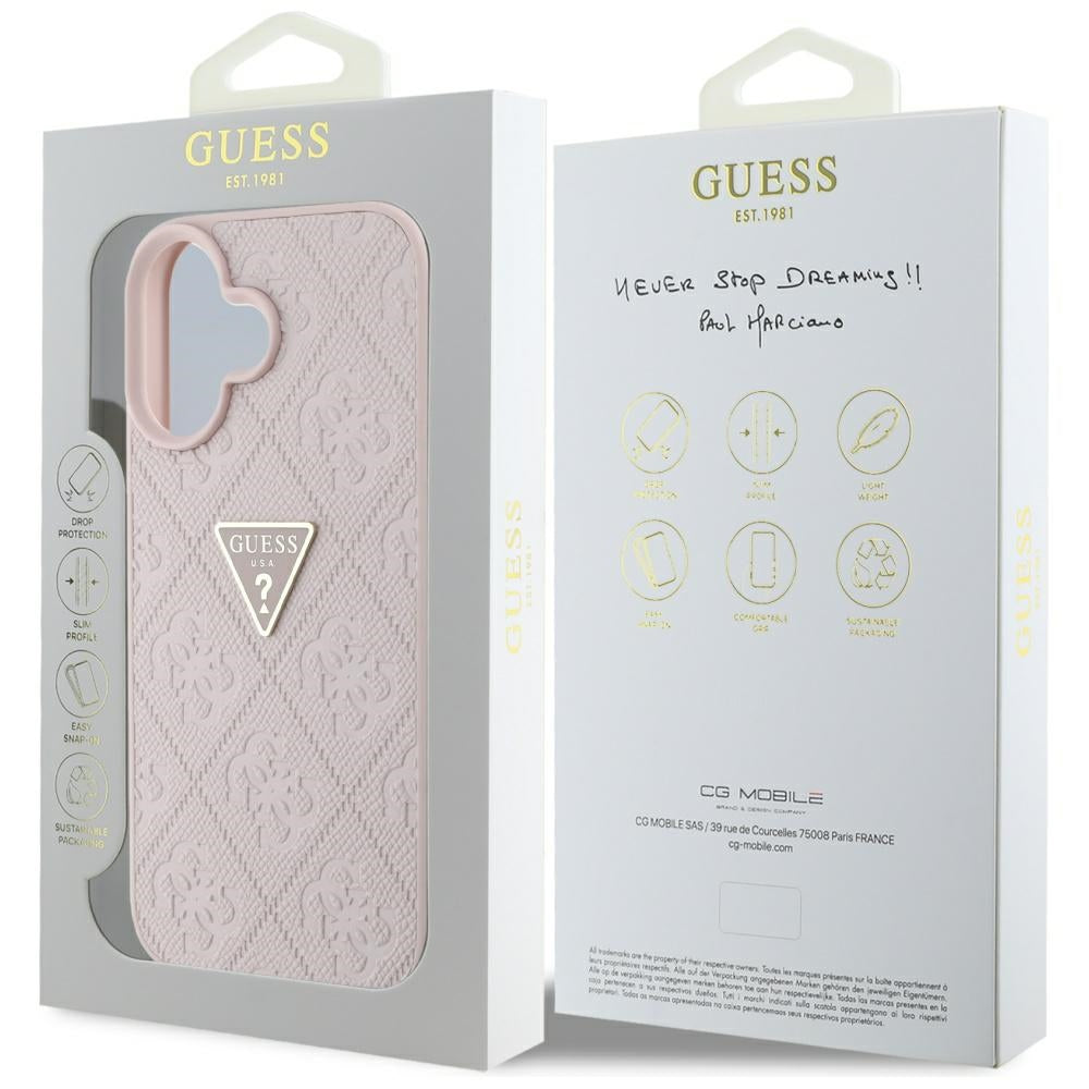 Etui til Apple iPhone 16, Guess, Hot Stamp 4G Pattern Triangle Logo, Pink
