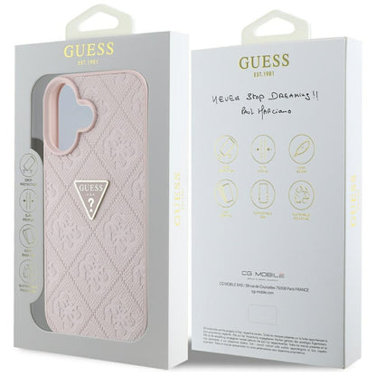 Etui til Apple iPhone 16, Guess, Hot Stamp 4G Pattern Triangle Logo, Pink