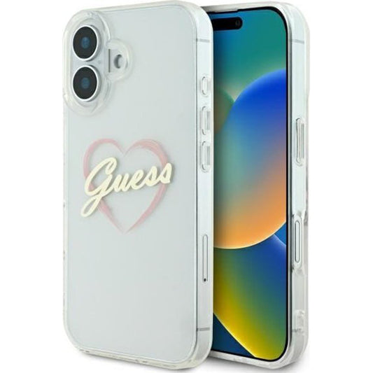 Etui til Apple iPhone 16, Guess, IML Heart, Gennemsigtig