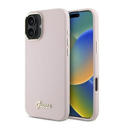 Etui til Apple iPhone 16, Guess, Script Metal Logo & Ramme, Pink