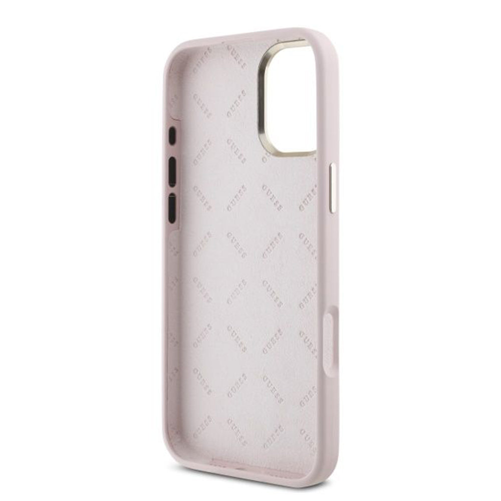 Etui til Apple iPhone 16, Guess, Script Metal Logo & Ramme, Pink