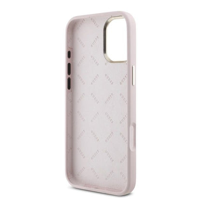 Etui til Apple iPhone 16, Guess, Script Metal Logo & Ramme, Pink