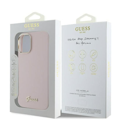 Etui til Apple iPhone 16, Guess, Script Metal Logo & Ramme, Pink