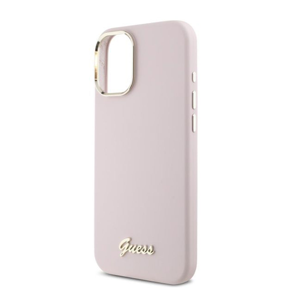 Etui til Apple iPhone 16, Guess, Script Metal Logo & Ramme, Pink