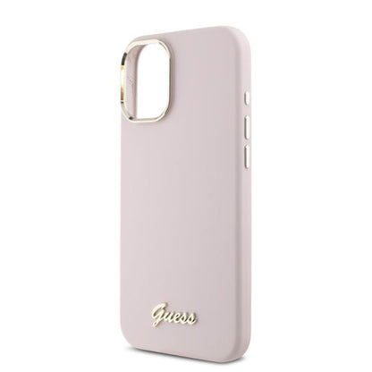 Etui til Apple iPhone 16, Guess, Script Metal Logo & Ramme, Pink
