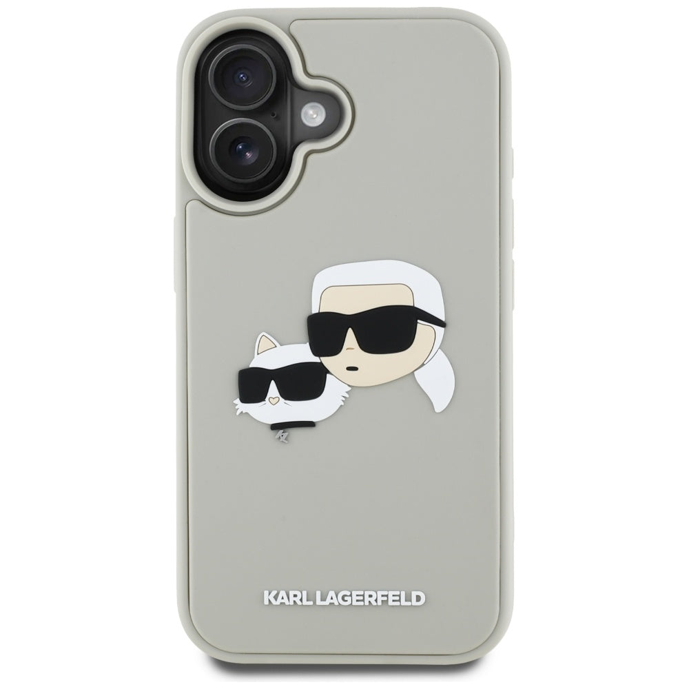 Case for Apple iPhone 16, Karl Lagerfeld, 3D Rubber Karl & Choupette, Beige