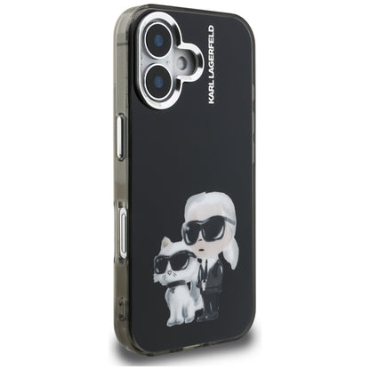 Etui til Apple iPhone 16, Karl Lagerfeld, IML Aquarelle Logo Karl & Choupette, Sort