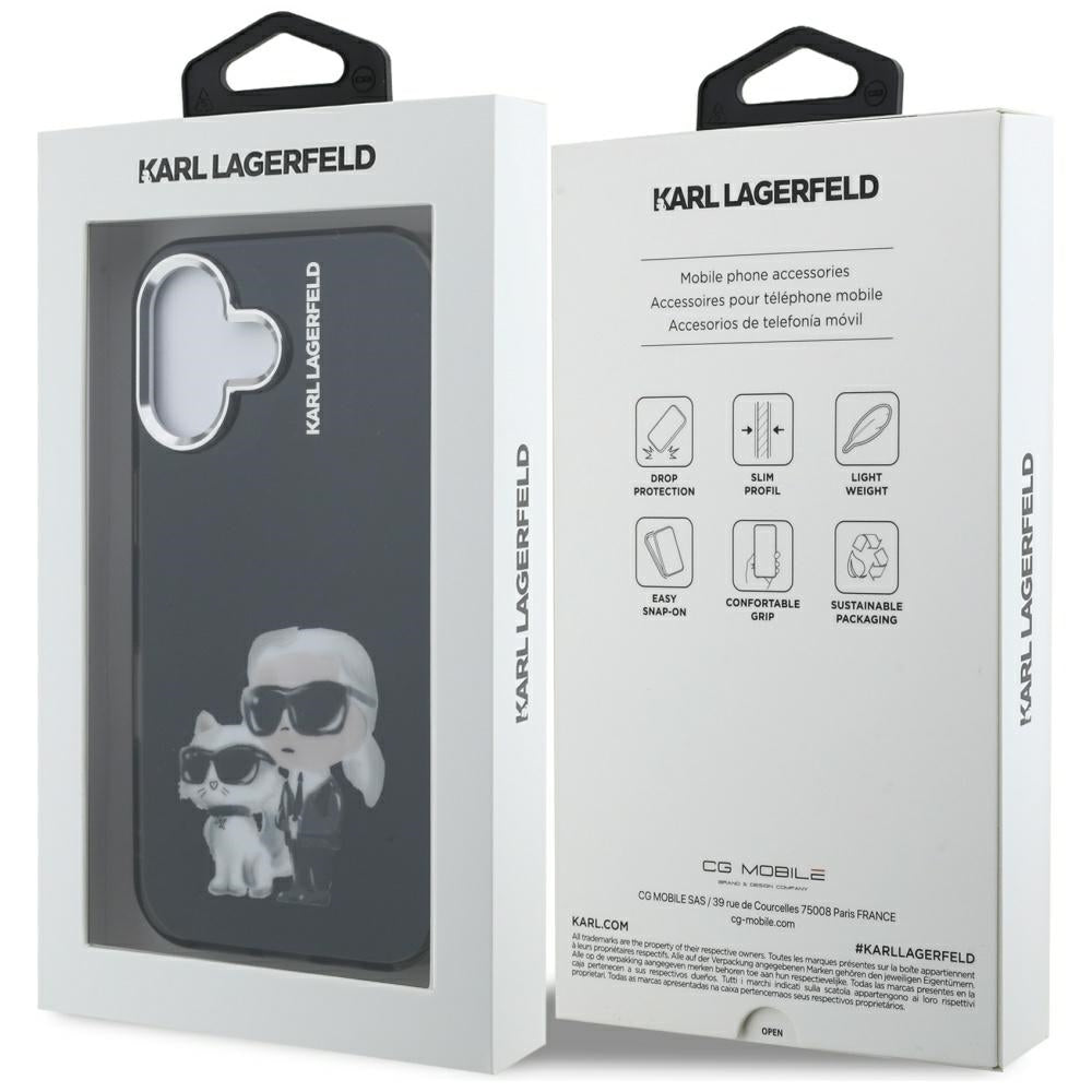Etui til Apple iPhone 16, Karl Lagerfeld, IML Aquarelle Logo Karl & Choupette, Sort