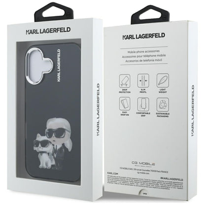 Etui til Apple iPhone 16, Karl Lagerfeld, IML Aquarelle Logo Karl & Choupette, Sort