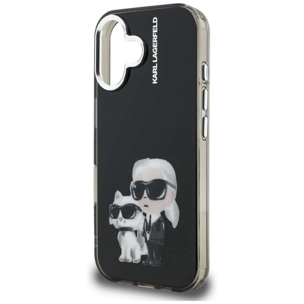 Etui til Apple iPhone 16, Karl Lagerfeld, IML Aquarelle Logo Karl & Choupette, Sort