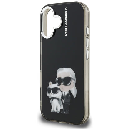 Etui til Apple iPhone 16, Karl Lagerfeld, IML Aquarelle Logo Karl & Choupette, Sort