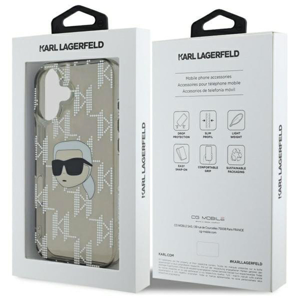 Cover til Apple iPhone 16, Karl Lagerfeld, IML Luxury Electroplated Karl's Head, Sort
