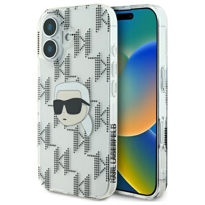 Cover til Apple iPhone 16, Karl Lagerfeld, IML Luxury Electroplated Karl's Head, Transparent