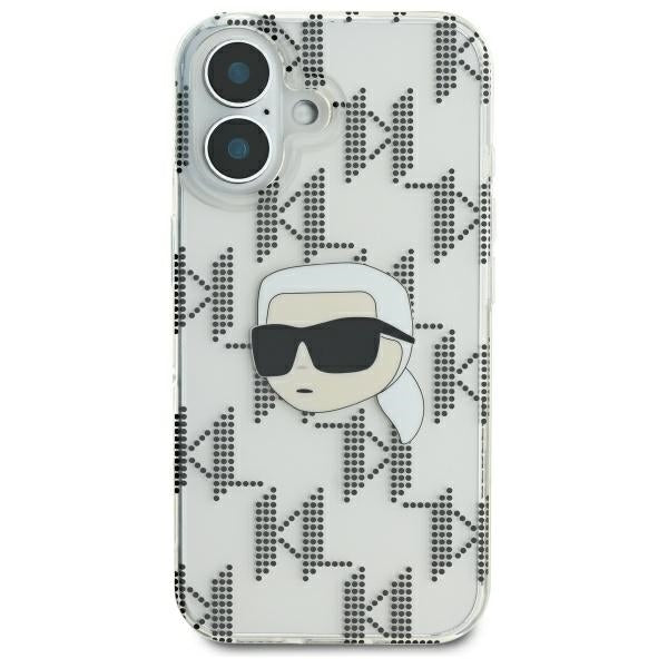 Cover til Apple iPhone 16, Karl Lagerfeld, IML Luxury Electroplated Karl's Head, Transparent