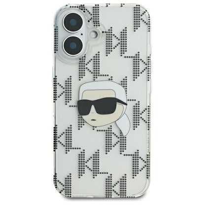 Cover til Apple iPhone 16, Karl Lagerfeld, IML Luxury Electroplated Karl's Head, Transparent