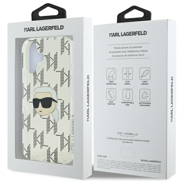 Cover til Apple iPhone 16, Karl Lagerfeld, IML Luxury Electroplated Karl's Head, Transparent