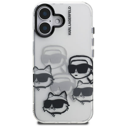 Case for Apple iPhone 16, Karl Lagerfeld, IML Luxury Multi Head Pattern, Transparent