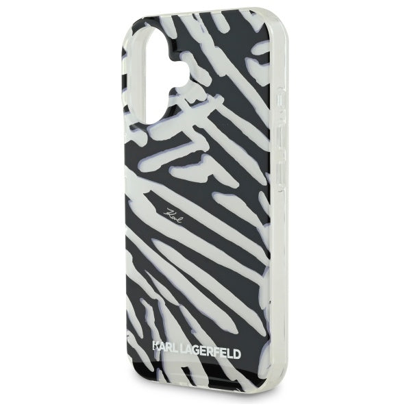 Etui til Apple iPhone 16, Karl Lagerfeld, IML Luxury Zebra Mønster med Strop, Sort