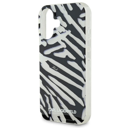 Etui til Apple iPhone 16, Karl Lagerfeld, IML Luxury Zebra Mønster med Strop, Sort