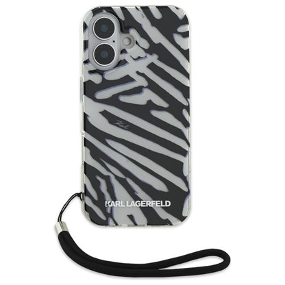 Etui til Apple iPhone 16, Karl Lagerfeld, IML Luxury Zebra Mønster med Strop, Sort