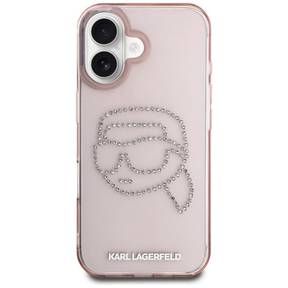 Case for Apple iPhone 16, Karl Lagerfeld, IML Rhinestones Karl's Head, Pink