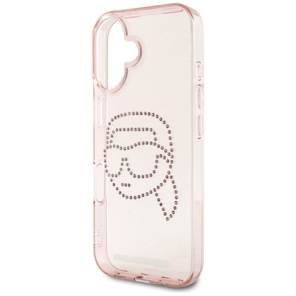 Case for Apple iPhone 16, Karl Lagerfeld, IML Rhinestones Karl's Head, Pink