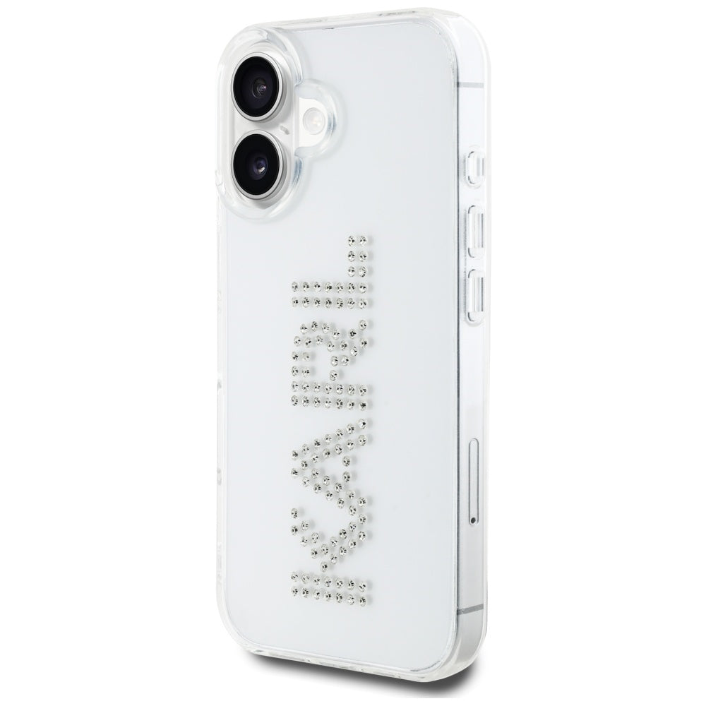 Etui til Apple iPhone 16, Karl Lagerfeld, IML Rhinestones Transparent Logo, Gennemsigtig