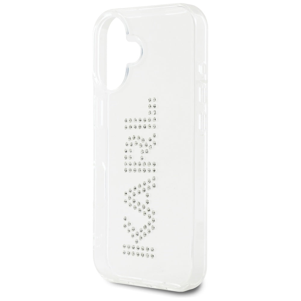 Etui til Apple iPhone 16, Karl Lagerfeld, IML Rhinestones Transparent Logo, Gennemsigtig