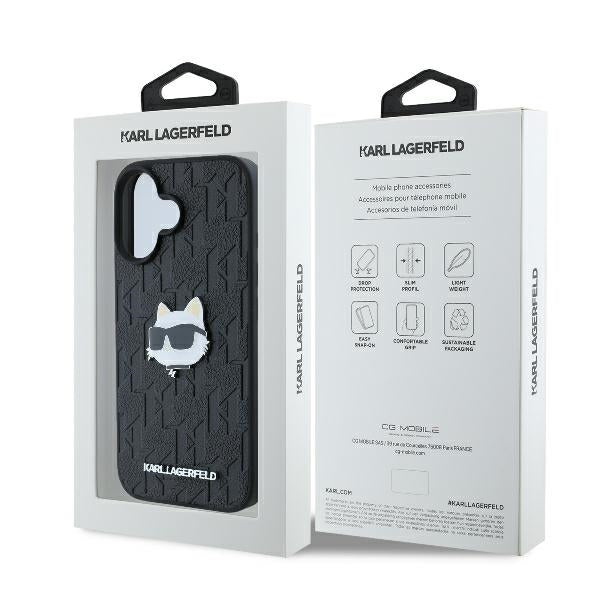 Etui til Apple iPhone 16, Karl Lagerfeld, Monogram Choupette's Head, Sort