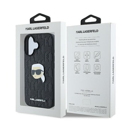 Etui til Apple iPhone 16, Karl Lagerfeld, Monogram Karl's Head, Sort