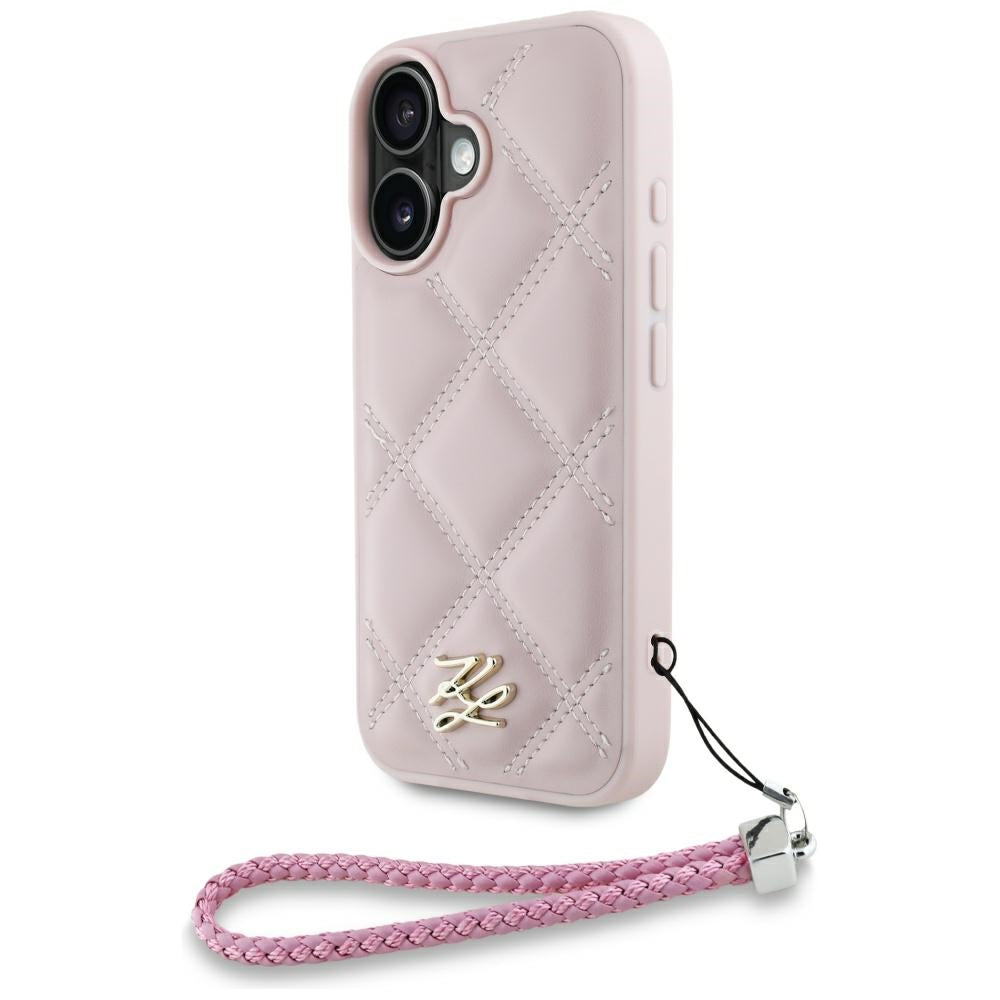 Etui til Apple iPhone 16, Karl Lagerfeld, Quilted Initial Logo & Chain Strap, Pink