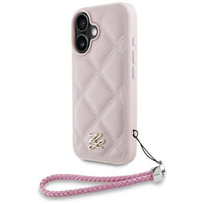 Etui til Apple iPhone 16, Karl Lagerfeld, Quilted Initial Logo & Chain Strap, Pink