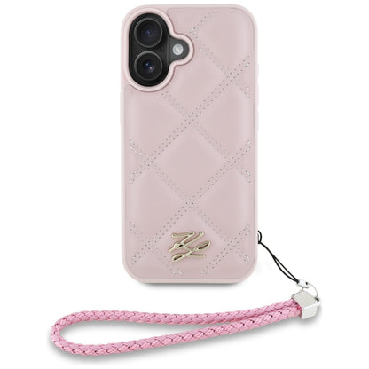 Etui til Apple iPhone 16, Karl Lagerfeld, Quilted Initial Logo & Chain Strap, Pink