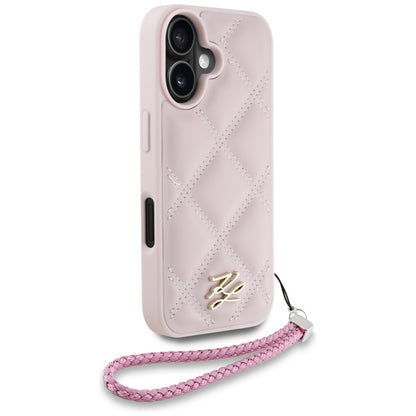 Etui til Apple iPhone 16, Karl Lagerfeld, Quilted Initial Logo & Chain Strap, Pink