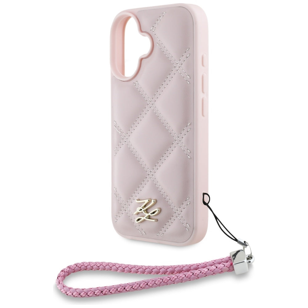 Etui til Apple iPhone 16, Karl Lagerfeld, Quilted Initial Logo & Chain Strap, Pink