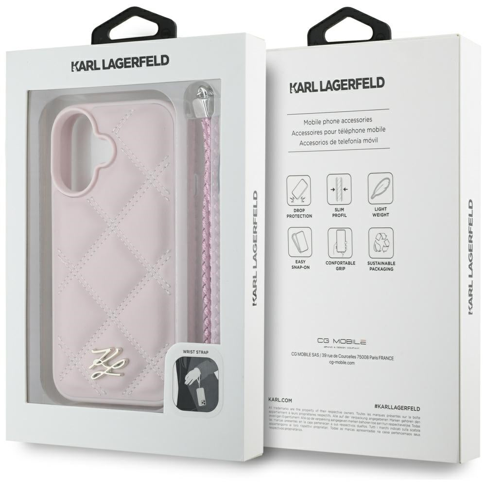 Etui til Apple iPhone 16, Karl Lagerfeld, Quilted Initial Logo & Chain Strap, Pink