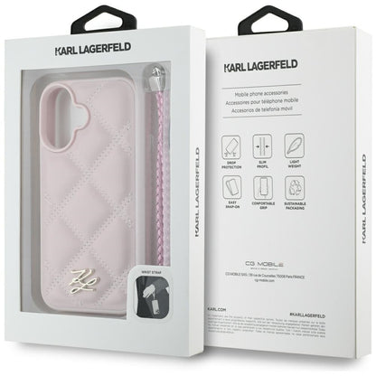Etui til Apple iPhone 16, Karl Lagerfeld, Quilted Initial Logo & Chain Strap, Pink