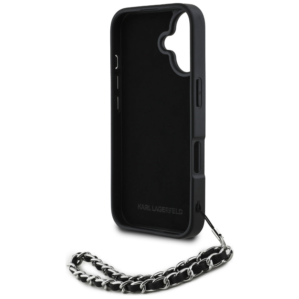 Etui til Apple iPhone 16, Karl Lagerfeld, Saffiano Crystals & Charm, Sort
