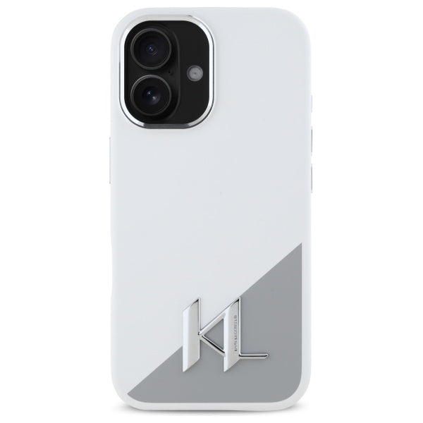 Case for Apple iPhone 16, Karl Lagerfeld, Silicone White Shadow Metal Initial, White