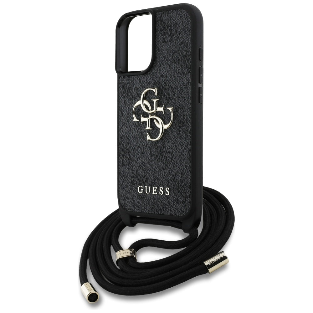 Etui til Apple iPhone 16 Plus, Guess, 4G CBDY Big Logo med snorestrop, Sort