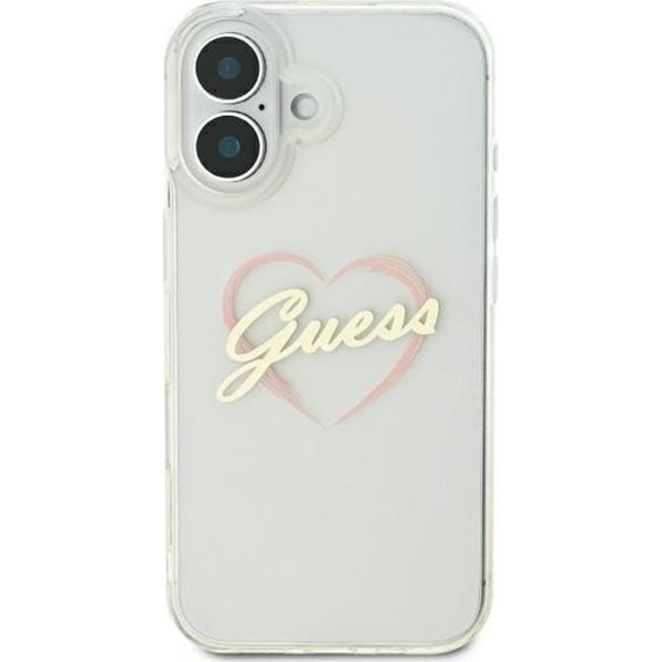 Etui til Apple iPhone 16 Plus, Guess, IML Heart, Gennemsigtig